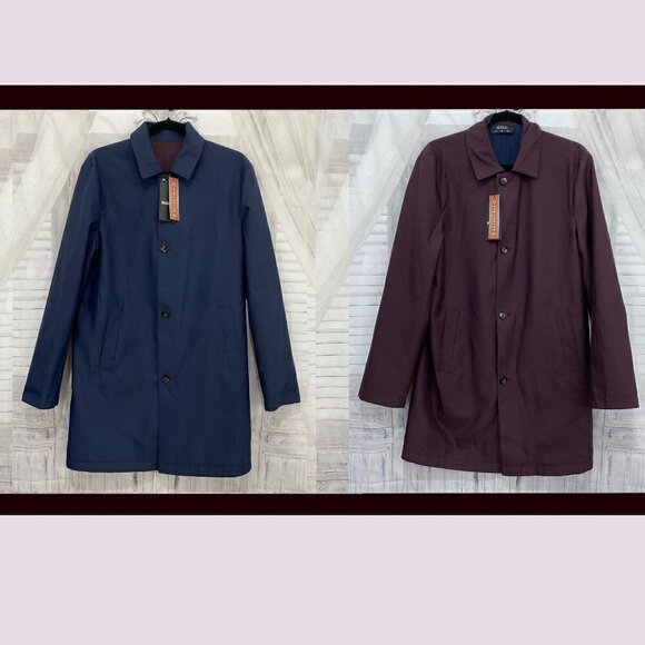 Murano Medium Blue Purple Solid Reversible Trench Coat Lightweight Jacket Button - Picture 1 of 14